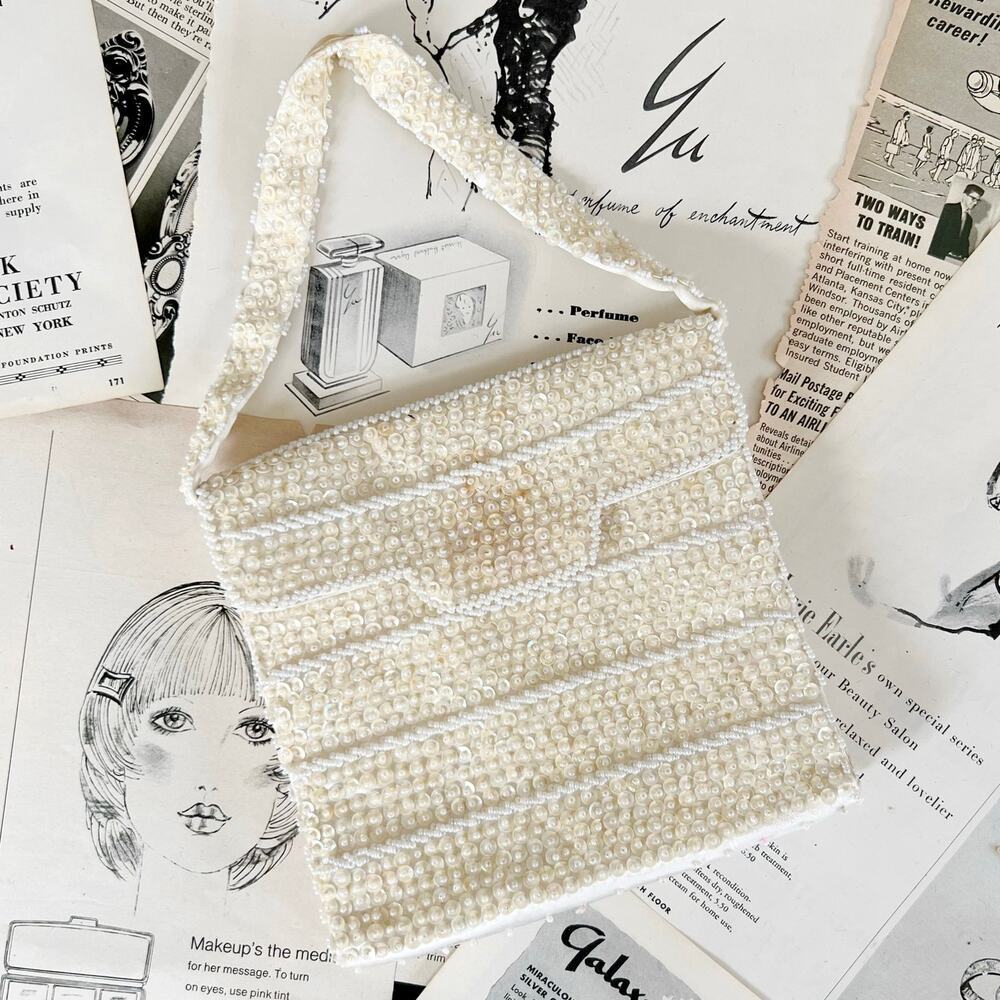 Vintage 1950s Walborg Richere Ivory Beaded Evening Bag
